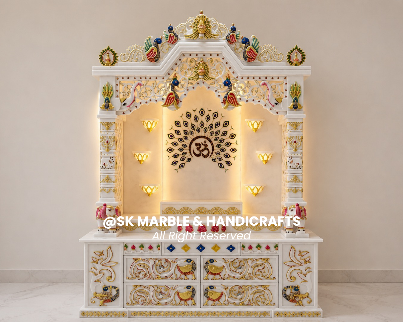Custom Vietnam White Marble Mandir by SK Marble - Sai World Empire Kharghar Navi Mumbai